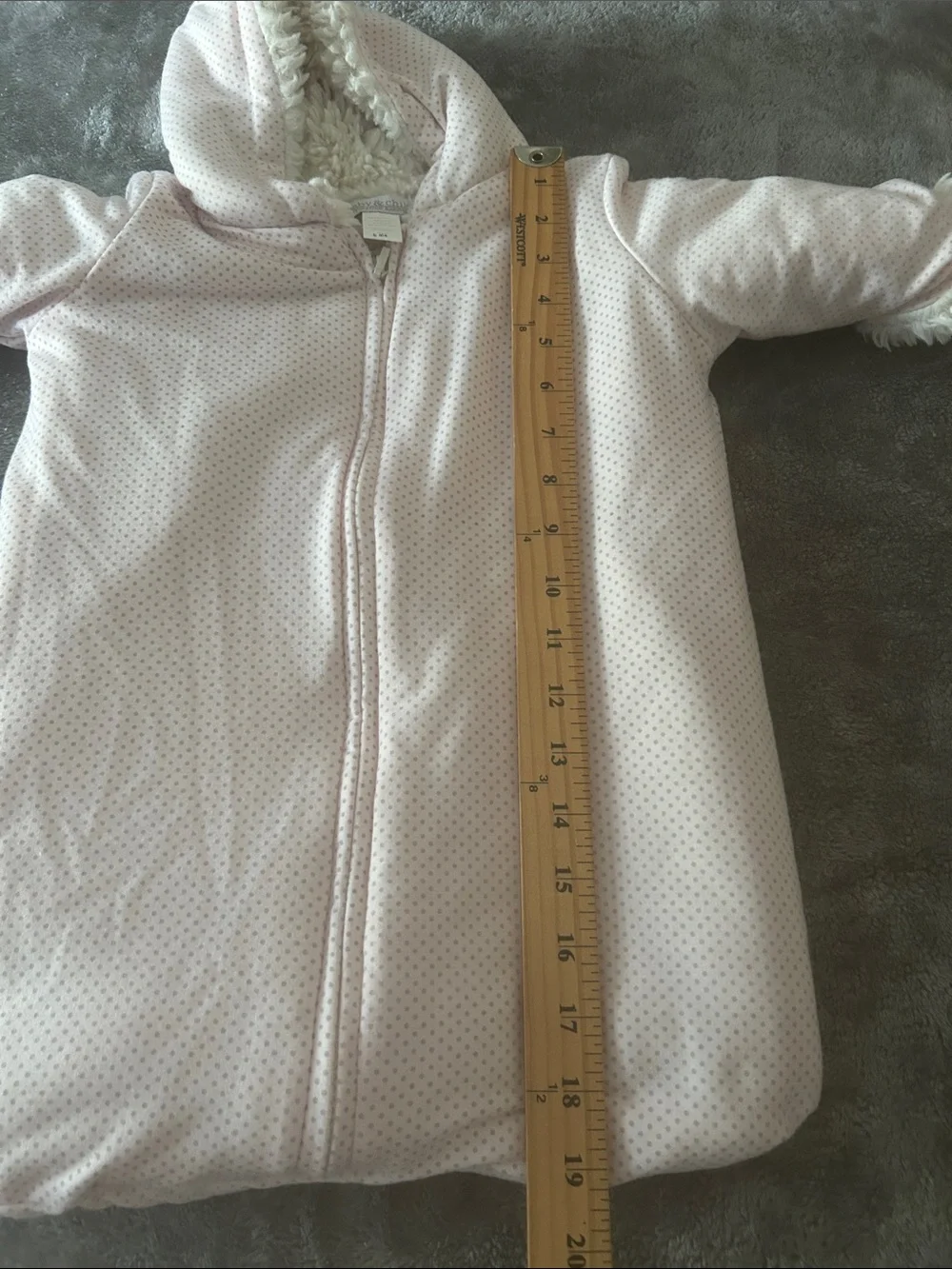 Restoration Hardware Baby & Child Pink gray Polka Dot Hooded Bunting pram 6 mos